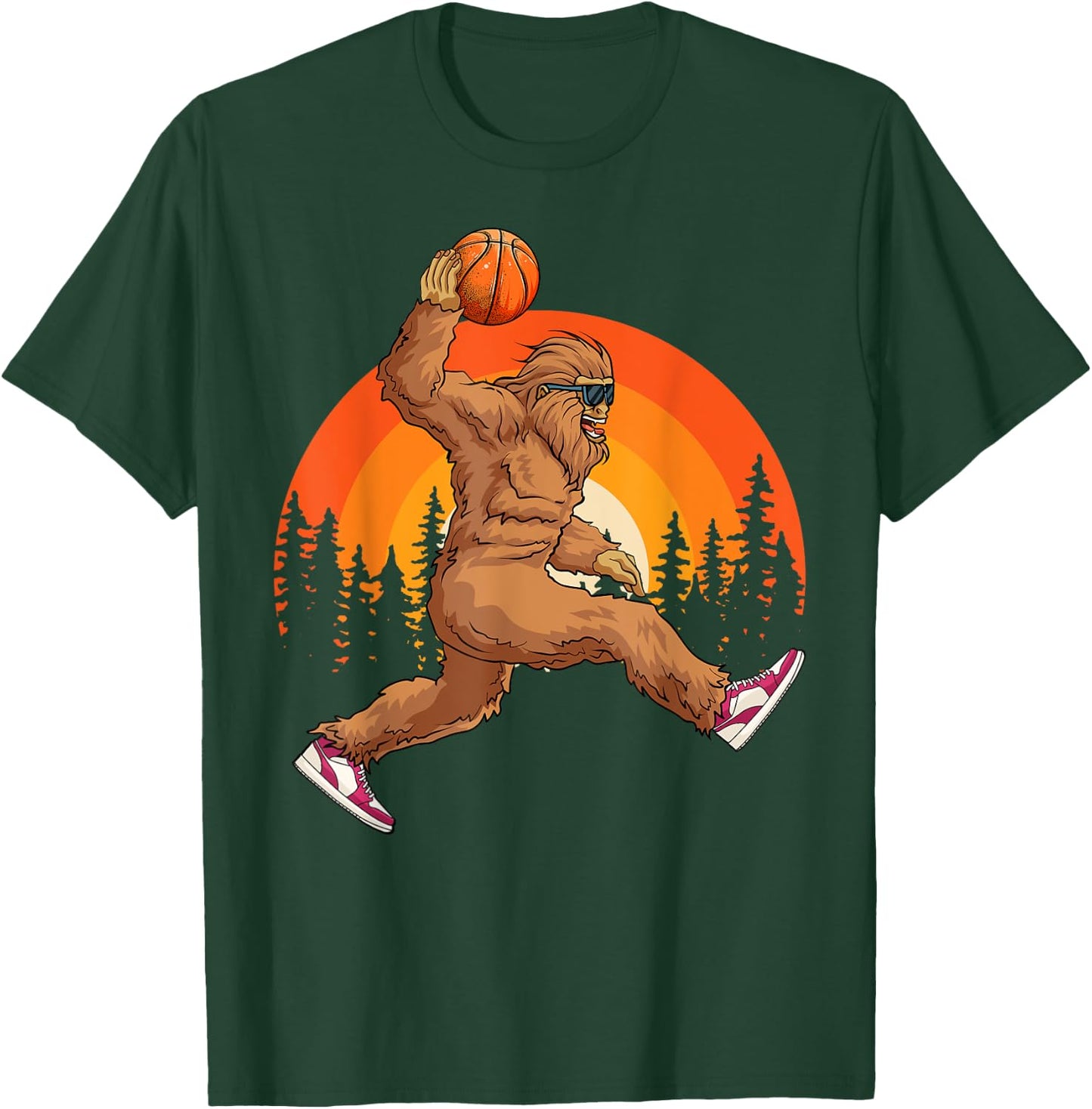 Bigfoot Basketball Vintage Retro Baller Sasquatch Big Foot T-Shirt - T-Shirt | Forest