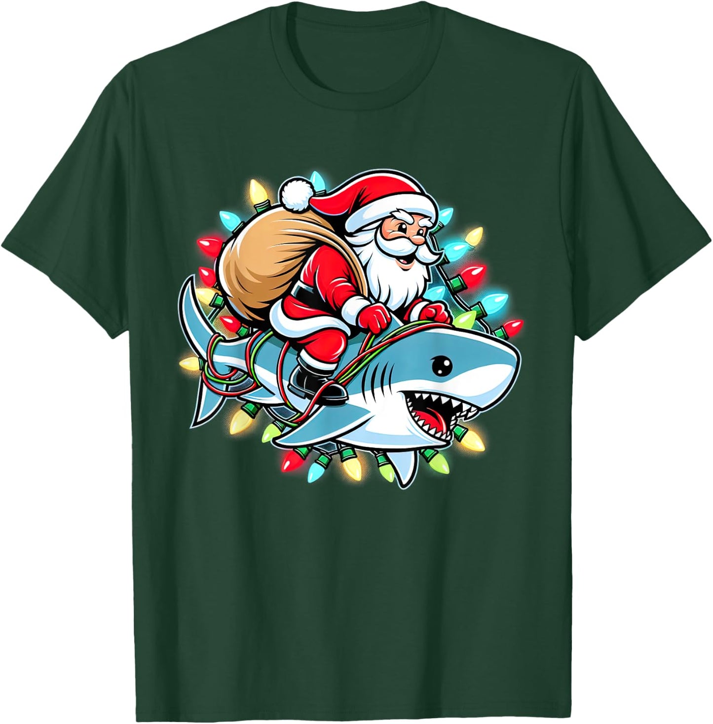 Santa Claus Riding Shark Christmas Boys Merry Sharkmas Xmas T-Shirt - T-Shirt | Forest