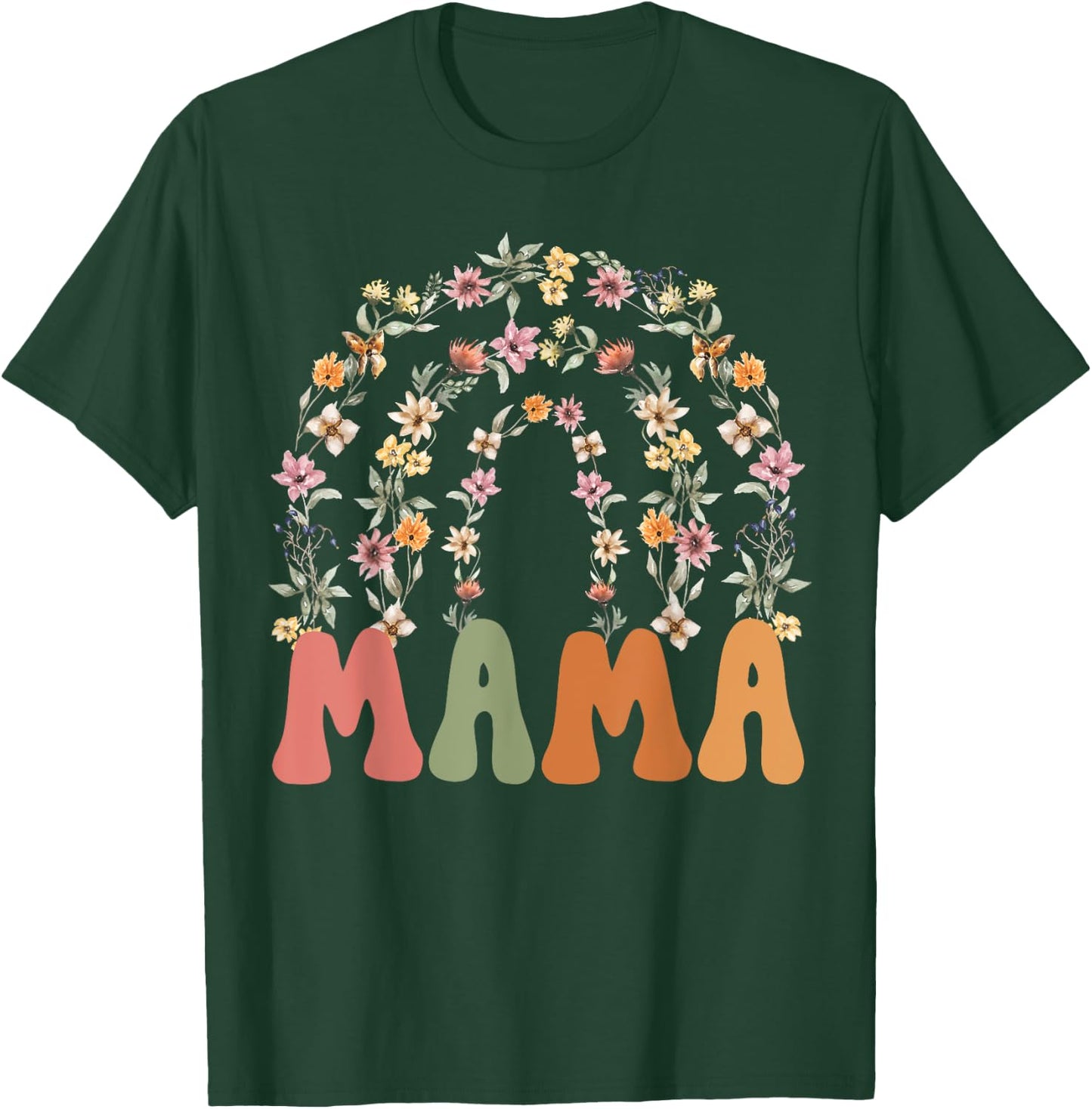 Retro Wildflower Mother's Day Floral Rainbow Mama T-Shirt - T-Shirt | Forest