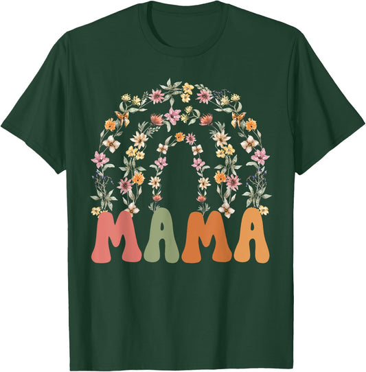 Retro Wildflower Mother's Day Floral Rainbow Mama T-Shirt - T-Shirt | Forest