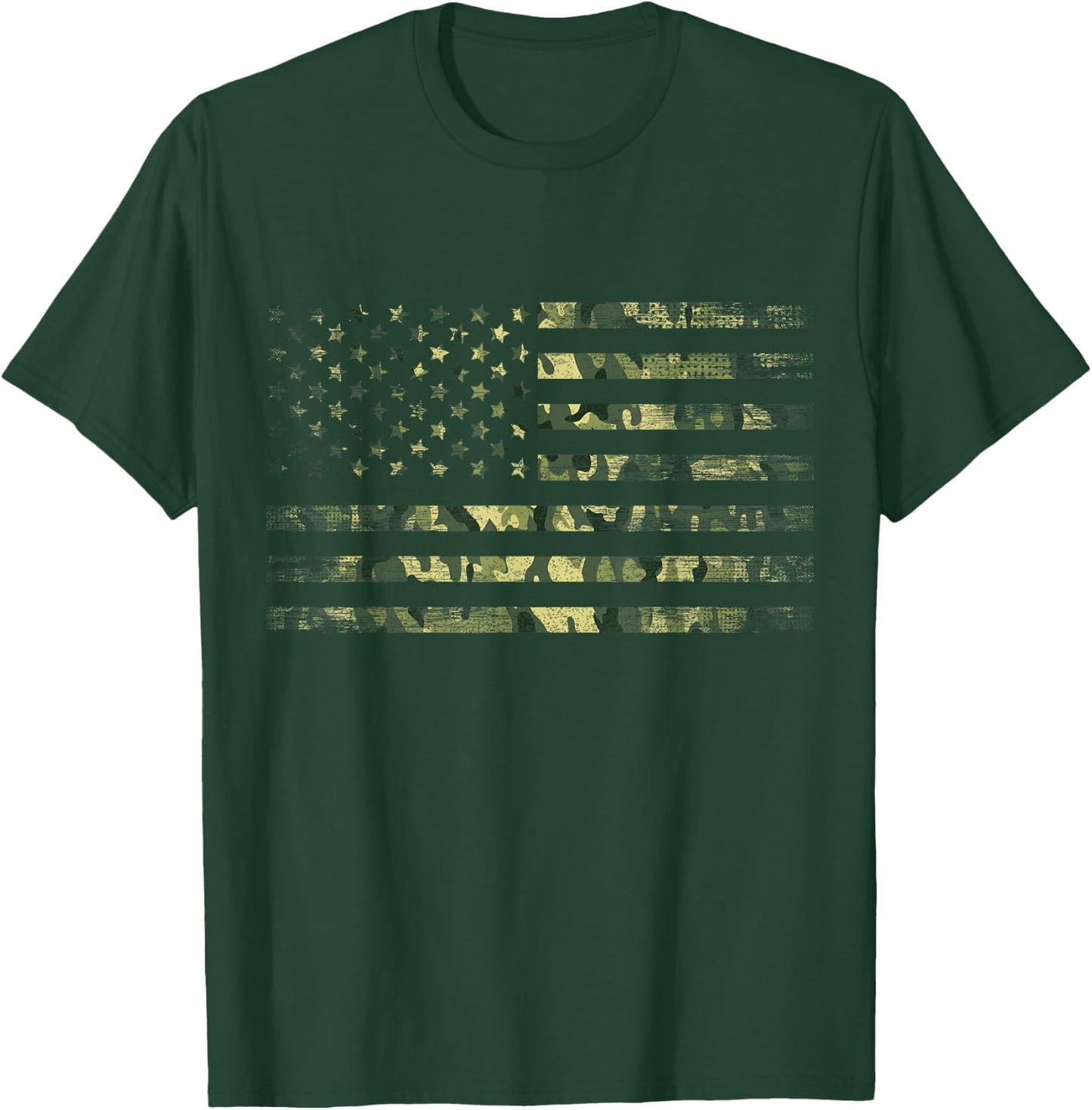 American USA Flag Green Camouflage T-Shirt - T-Shirt | Forest