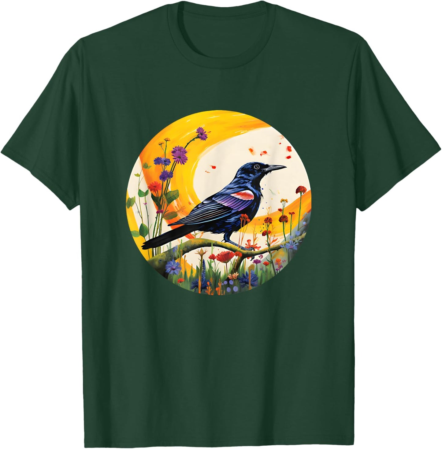 Backyard Birder Watching Watchers Birding Redwing Blackbird T-Shirt - T-Shirt | Forest