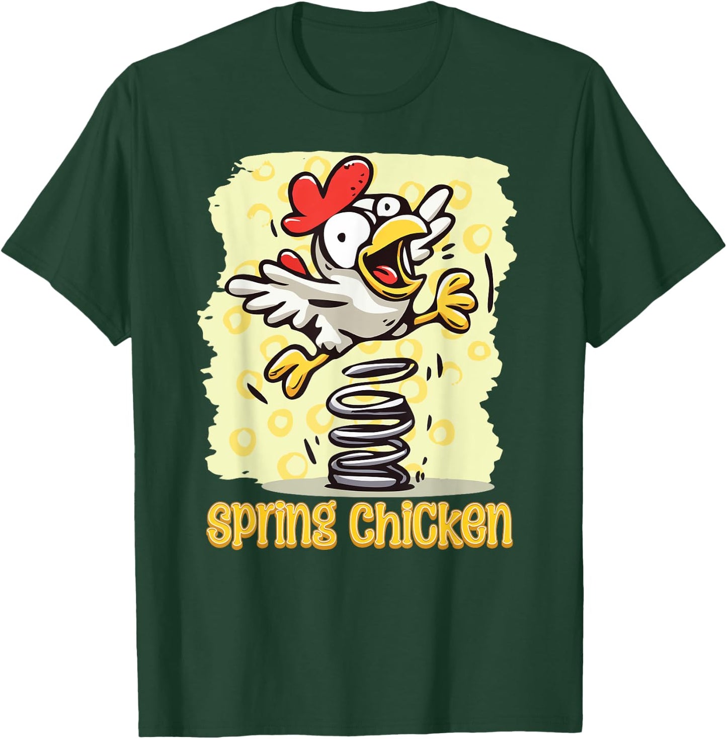 Spring Chicken Bouncy Flying Funny Gag Cartoon T-Shirt - T-Shirt | Forest