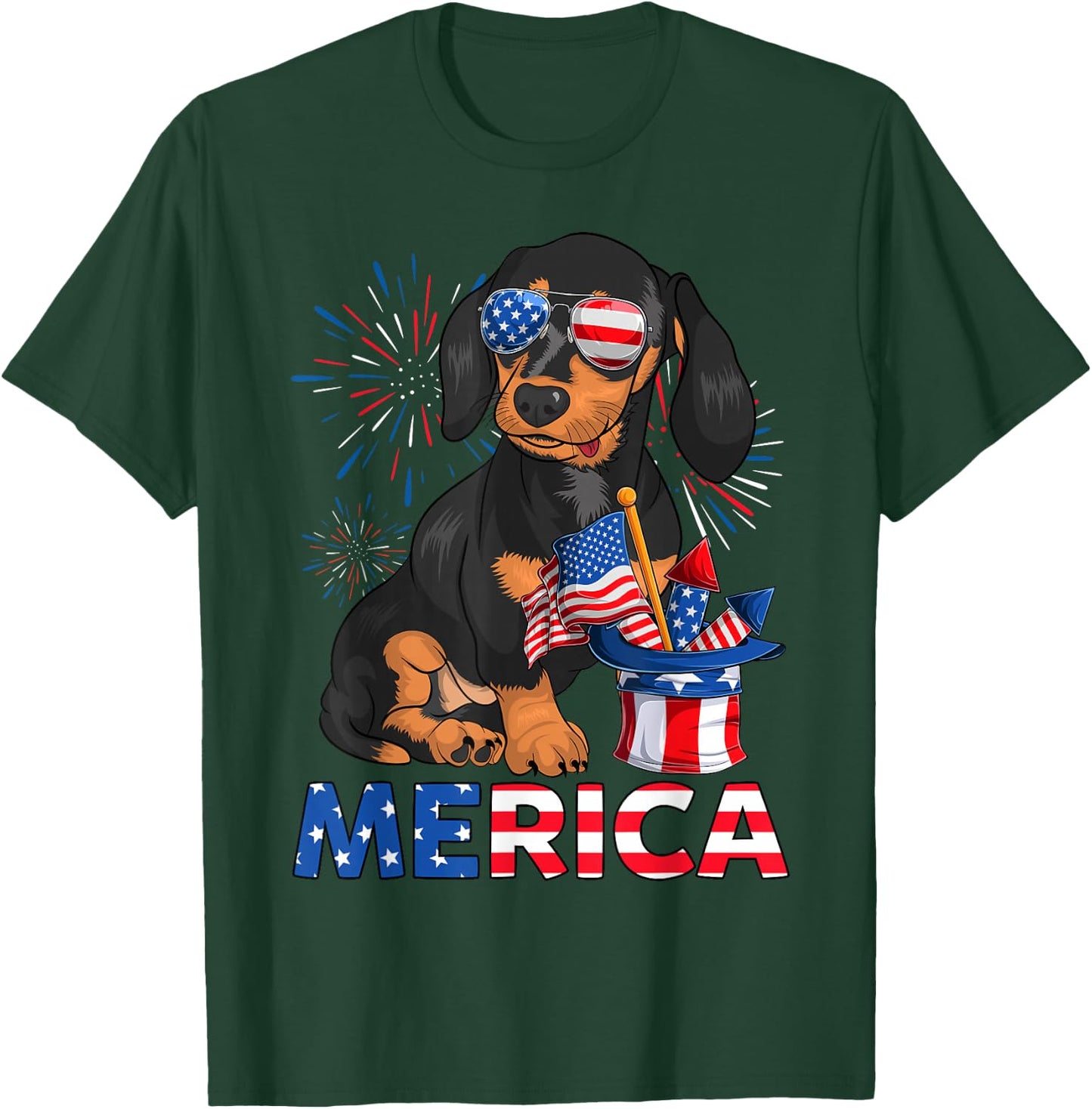 Patriotic Dachshund American Flag Doxie Lover 4th of July T-Shirt - T-Shirt | Forest
