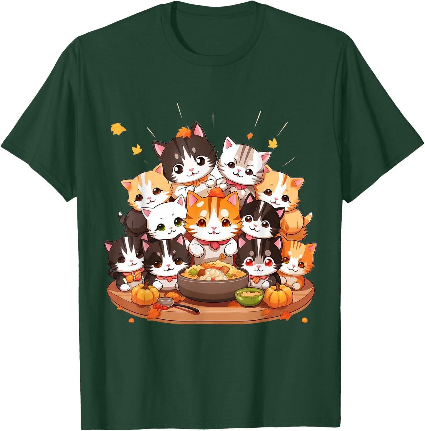 Cute funny cats celebrating thanksgiving autumn dinner T-Shirt - T-Shirt | Forest