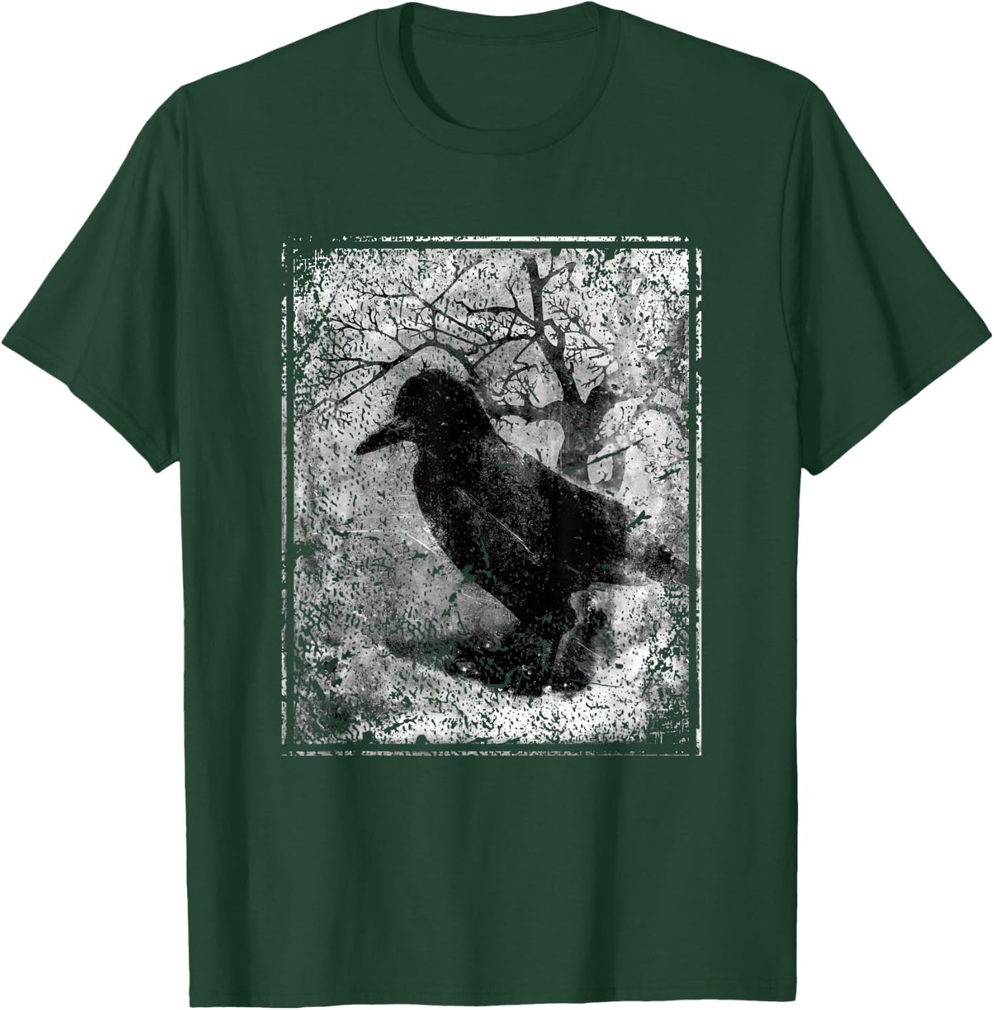 Black Crow on Tree- Vintage Dark Art Occult Aesthetics T-Shirt - T-Shirt | Forest