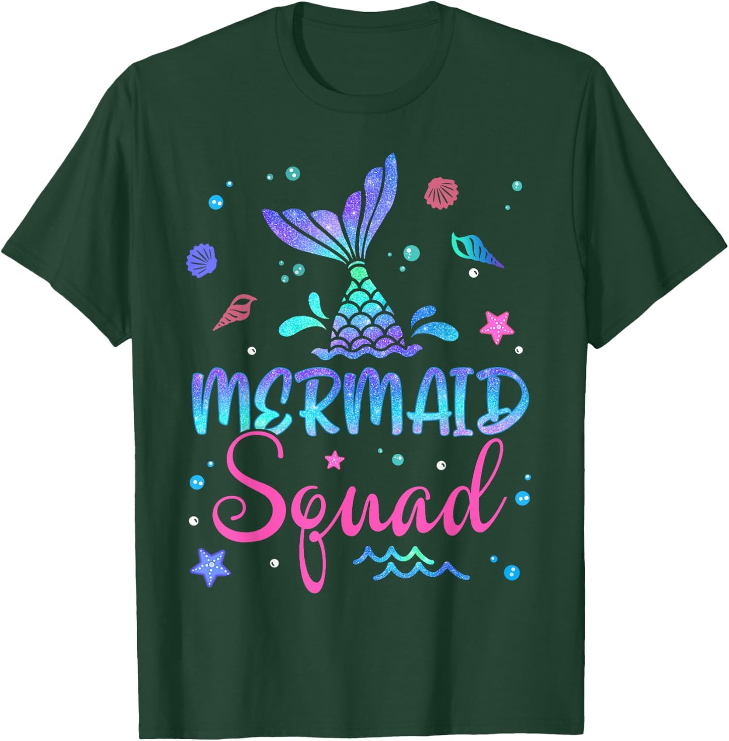 Mermaid Squad Birthday Mermaid Tail Family Matching Beach Women Girls Kids T-Shirt - T-Shirt | Forest
