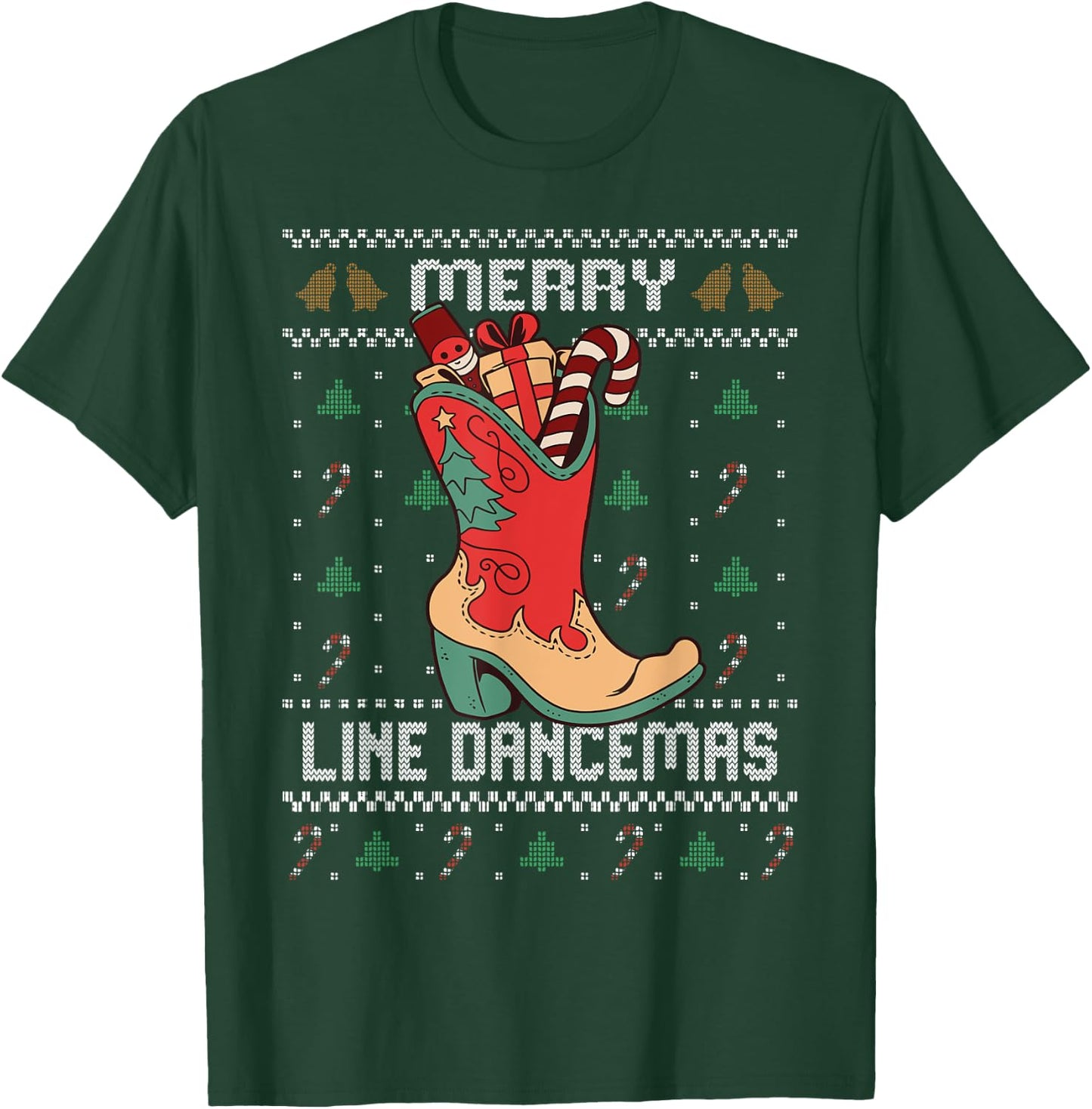 Country Music Girl Line Dance Ugly Christmas Sweater T-Shirt - T-Shirt | Forest