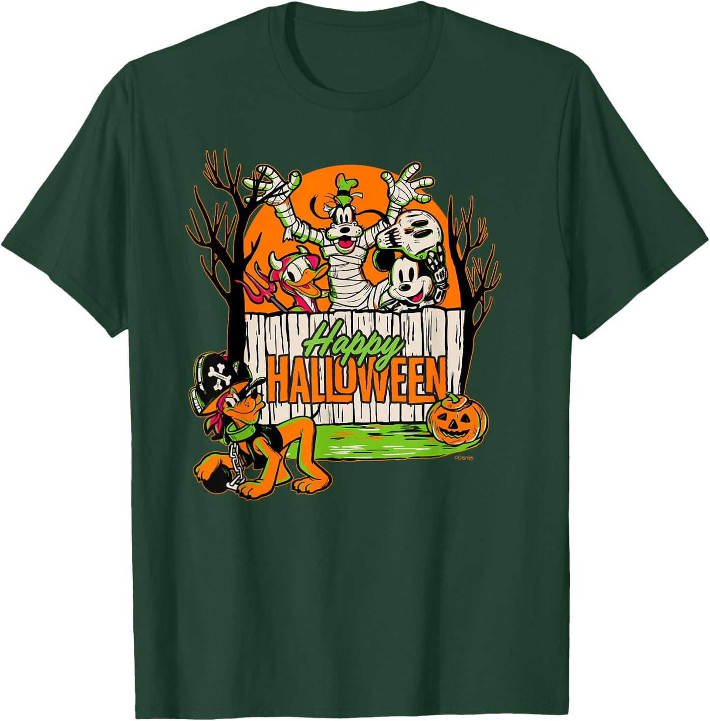 Disney 100 Mickey Donald Goofy & Pluto Happy Halloween D100 T-Shirt - T-Shirt | Forest