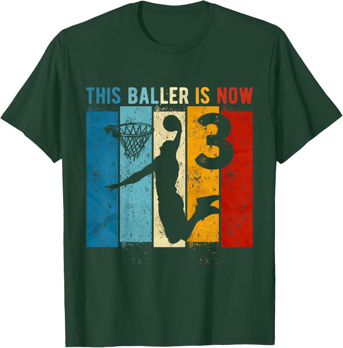 Kids 3 Year Old Basketball 3rd Birthday Boy T-Shirt - T-Shirt | Forest