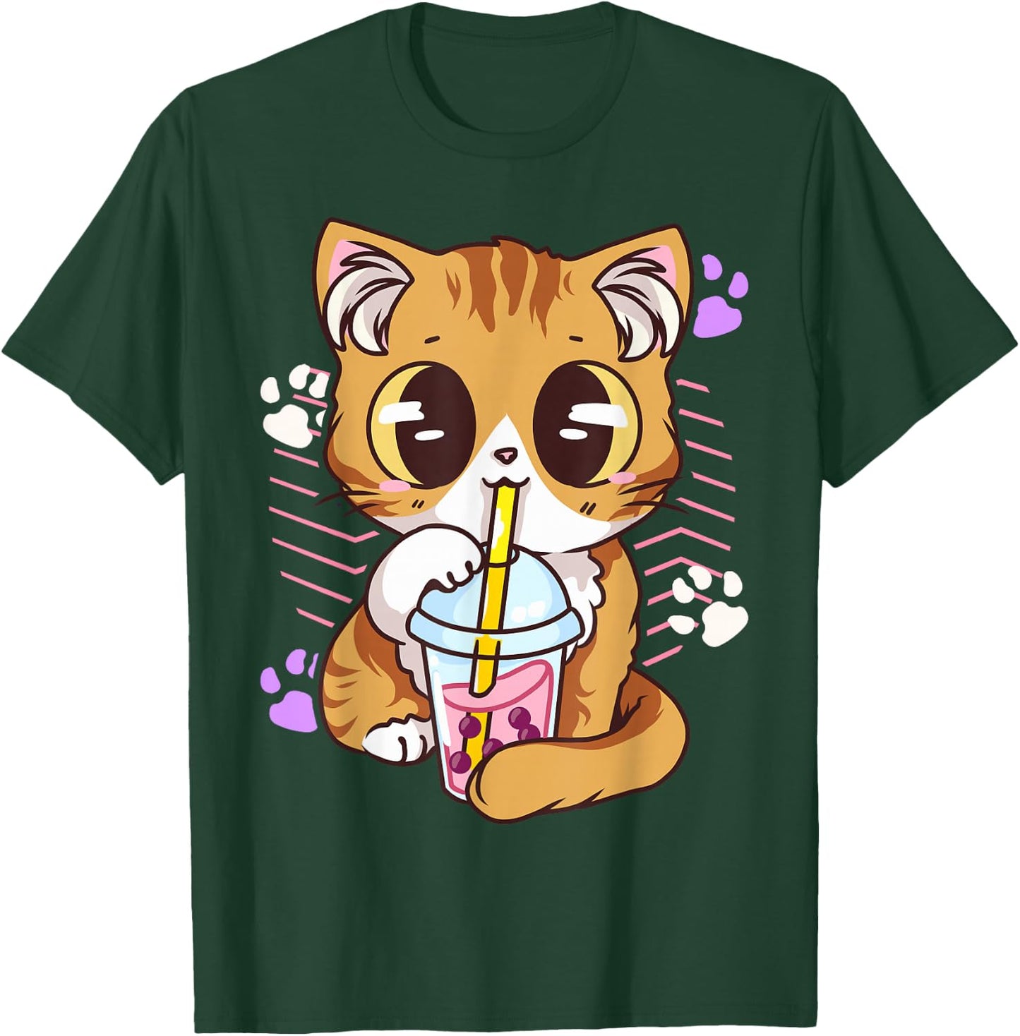 Cute Kawaii Cat Boba Bubble Milk Tea Anime Neko Kitten T-Shirt - T-Shirt | Forest