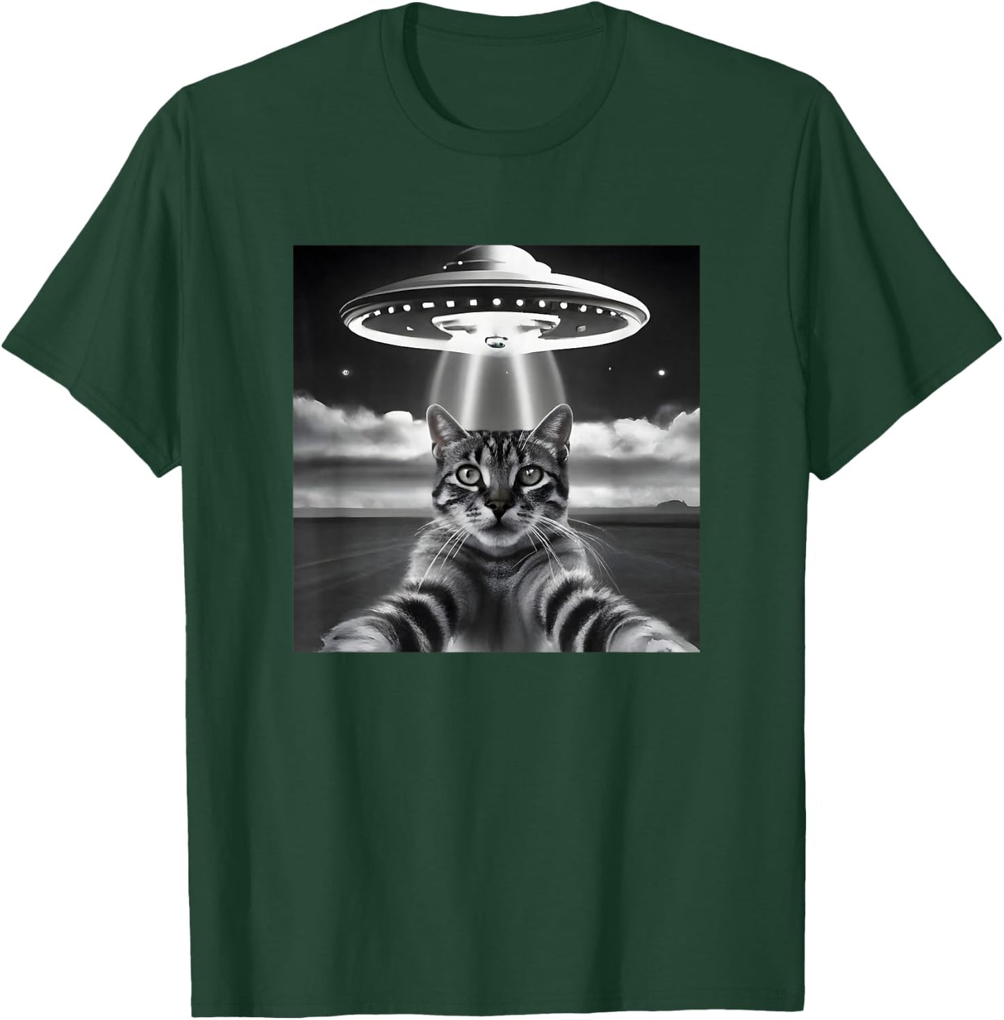 Cat UFO Selfie Funny Alien Invasion Retro Classic Photo T-Shirt - T-Shirt | Forest