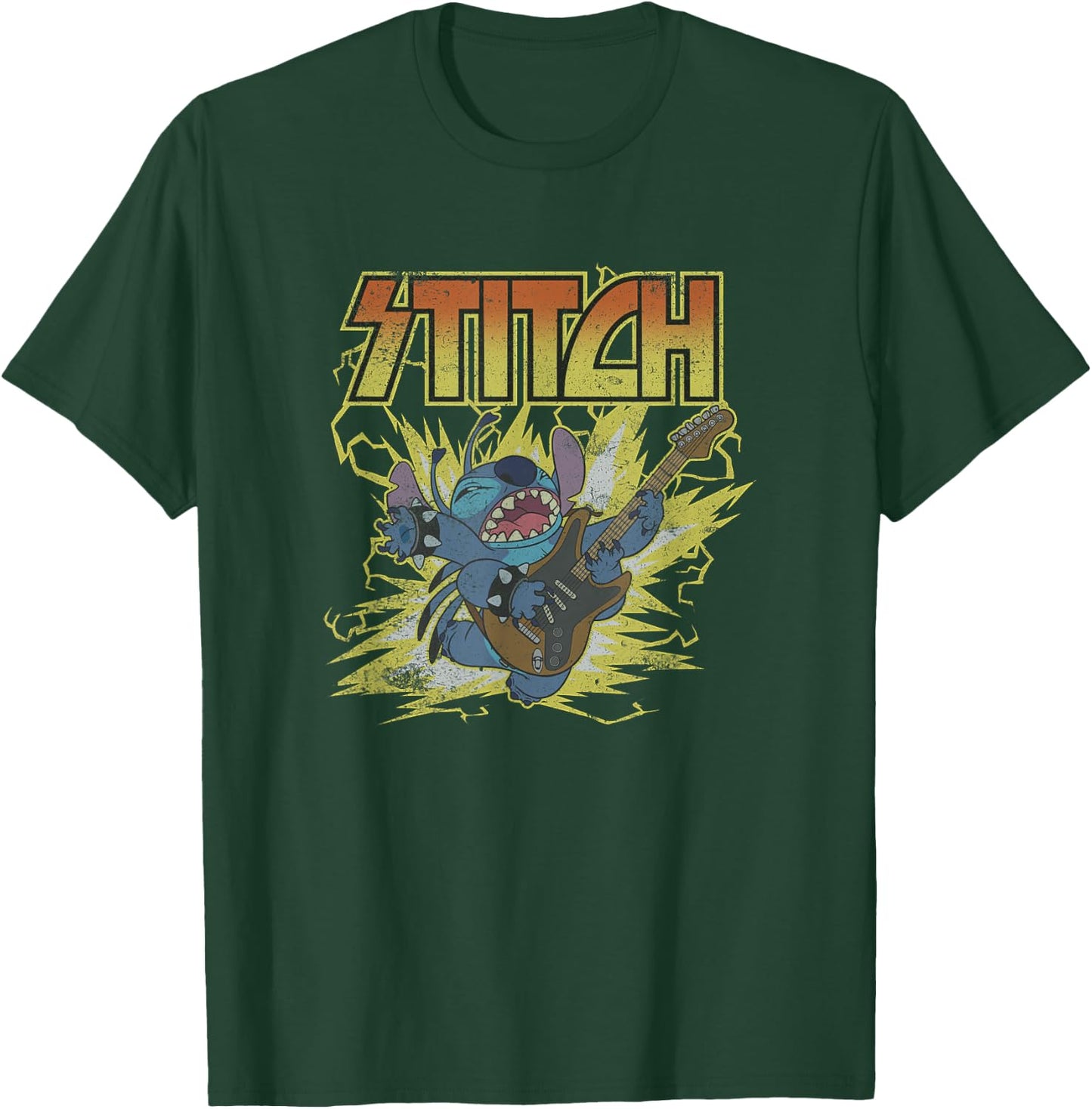 Disney Lilo & Stitch Hard Rocking Guitar Player Distressed T-Shirt - T-Shirt | Forest