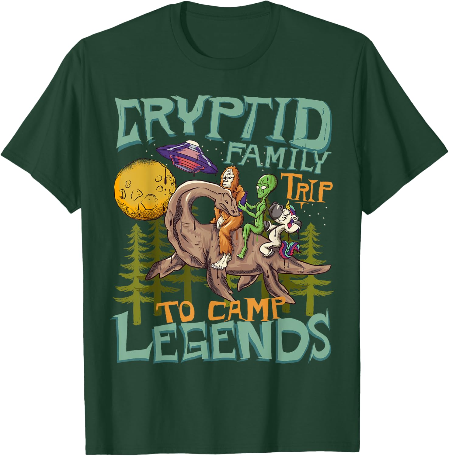 Funny Bigfoot Nessie Unicorn Alien - UFO - Cryptid Legends T-Shirt - T-Shirt | Forest