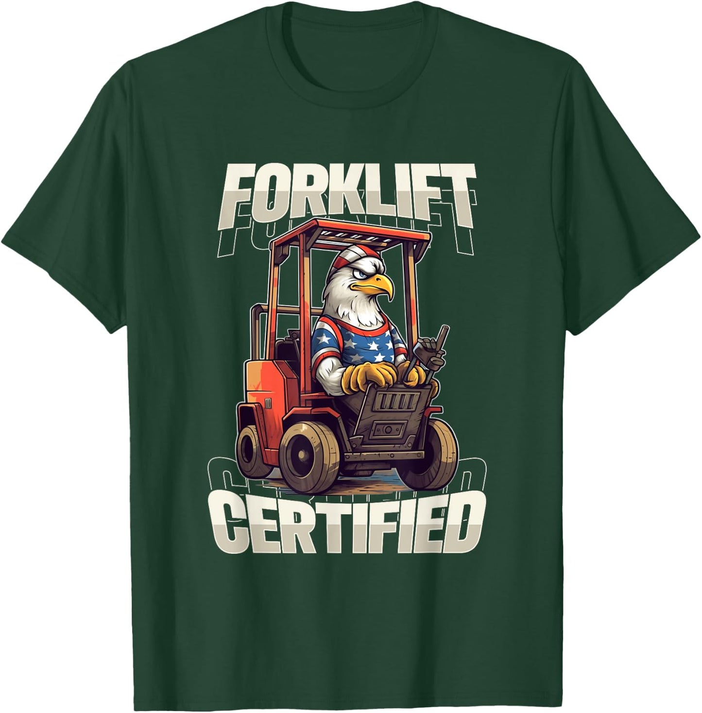 Forklift Certified Funny Bald Eagle Patriotic Operator Kids Men T-Shirt - T-Shirt | Forest