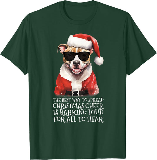 Christmas Pittie Pup Barking Pit Bull Dog Christmas Pitbull T-Shirt - T-Shirt | Forest