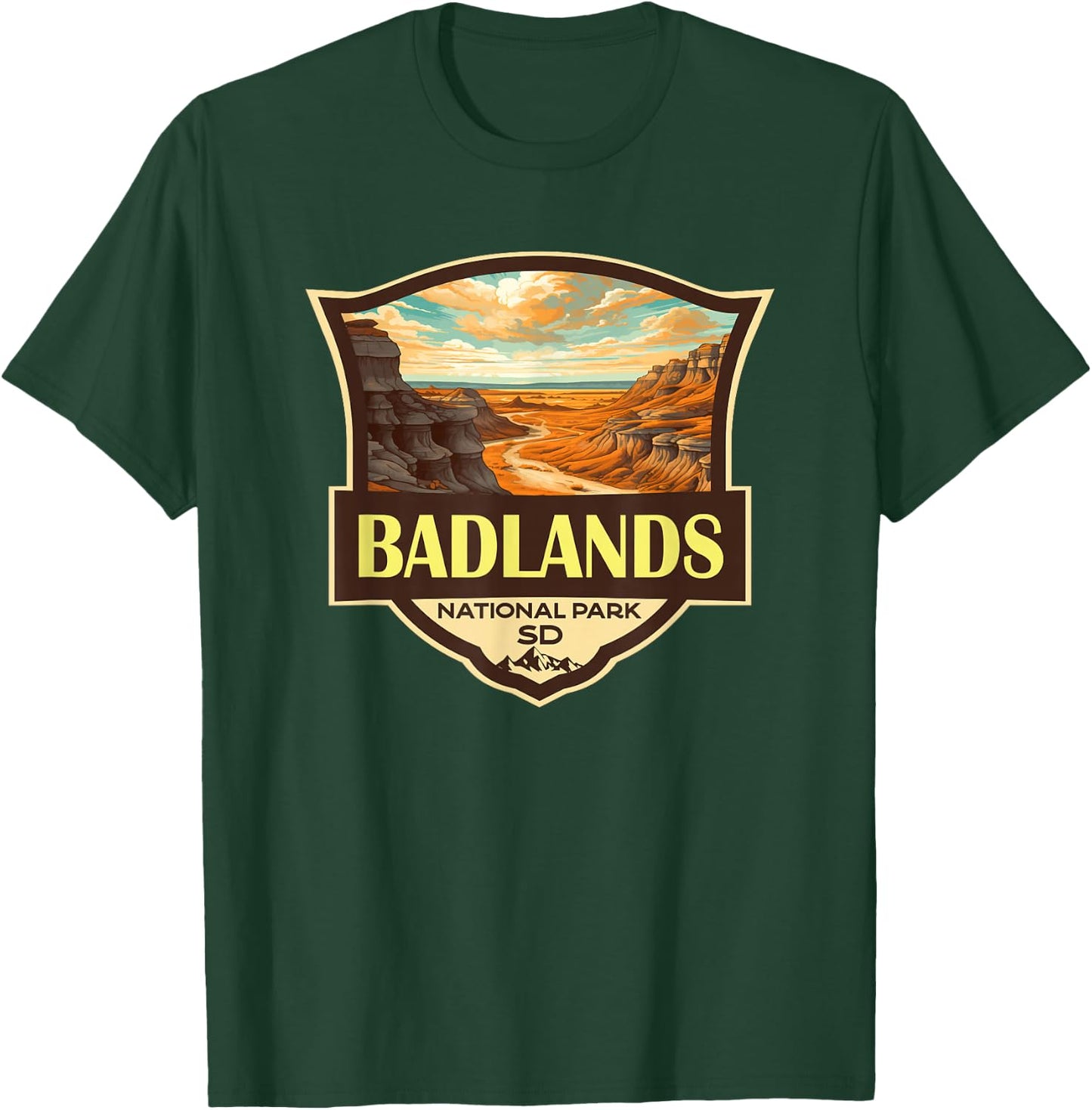 Badlands National Park Illustration Travel Retro Badge T-Shirt - T-Shirt | Forest