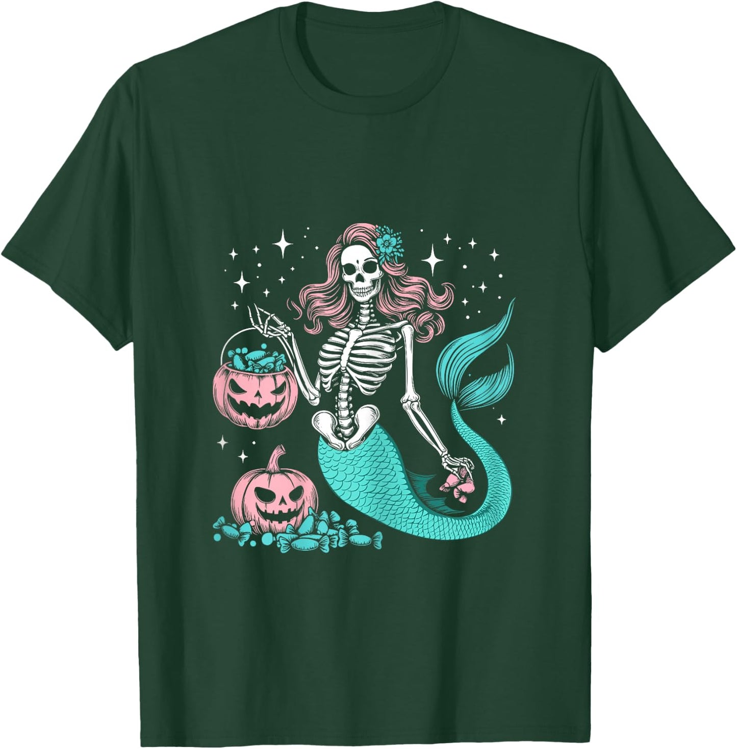 Halloween Mermaid Funny Skeleton T-Shirt - T-Shirt | Forest