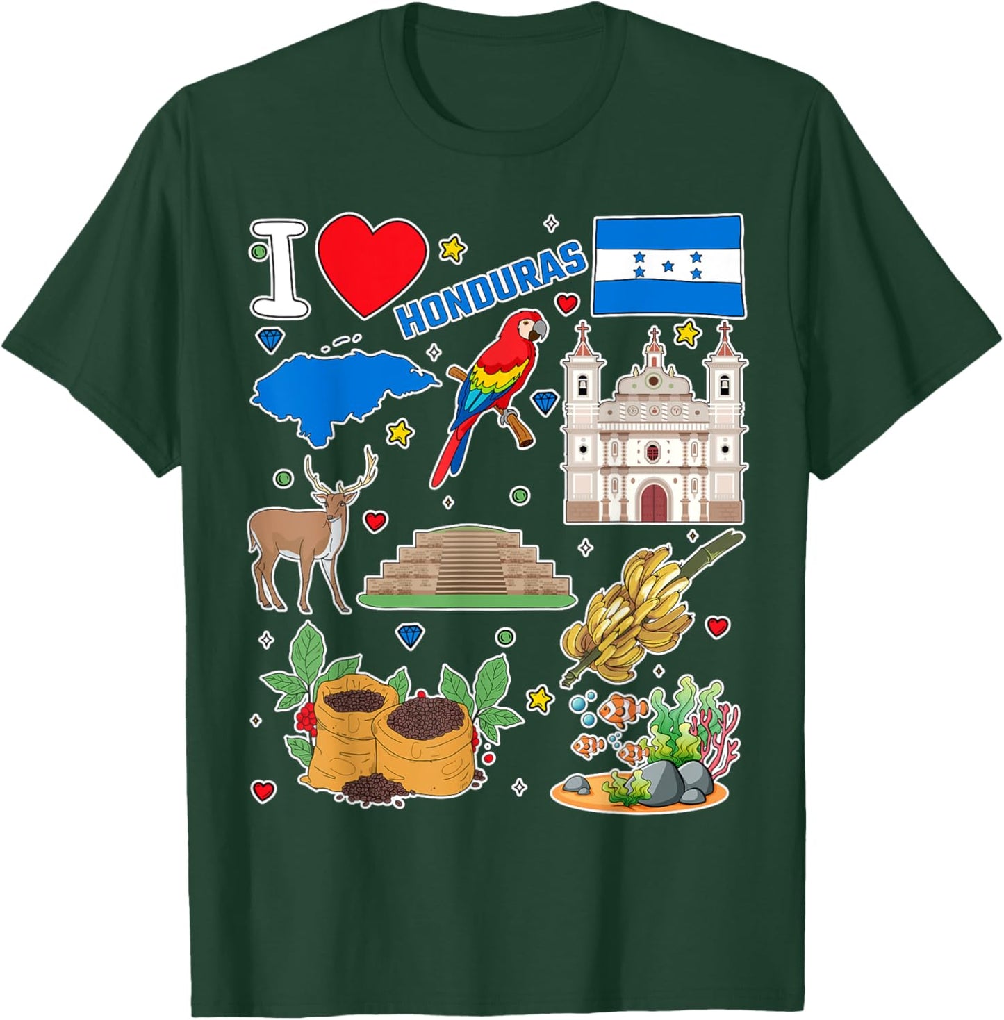 Honduran hand drawn symbols, Honduras map, cultural icons T-Shirt - T-Shirt | Forest