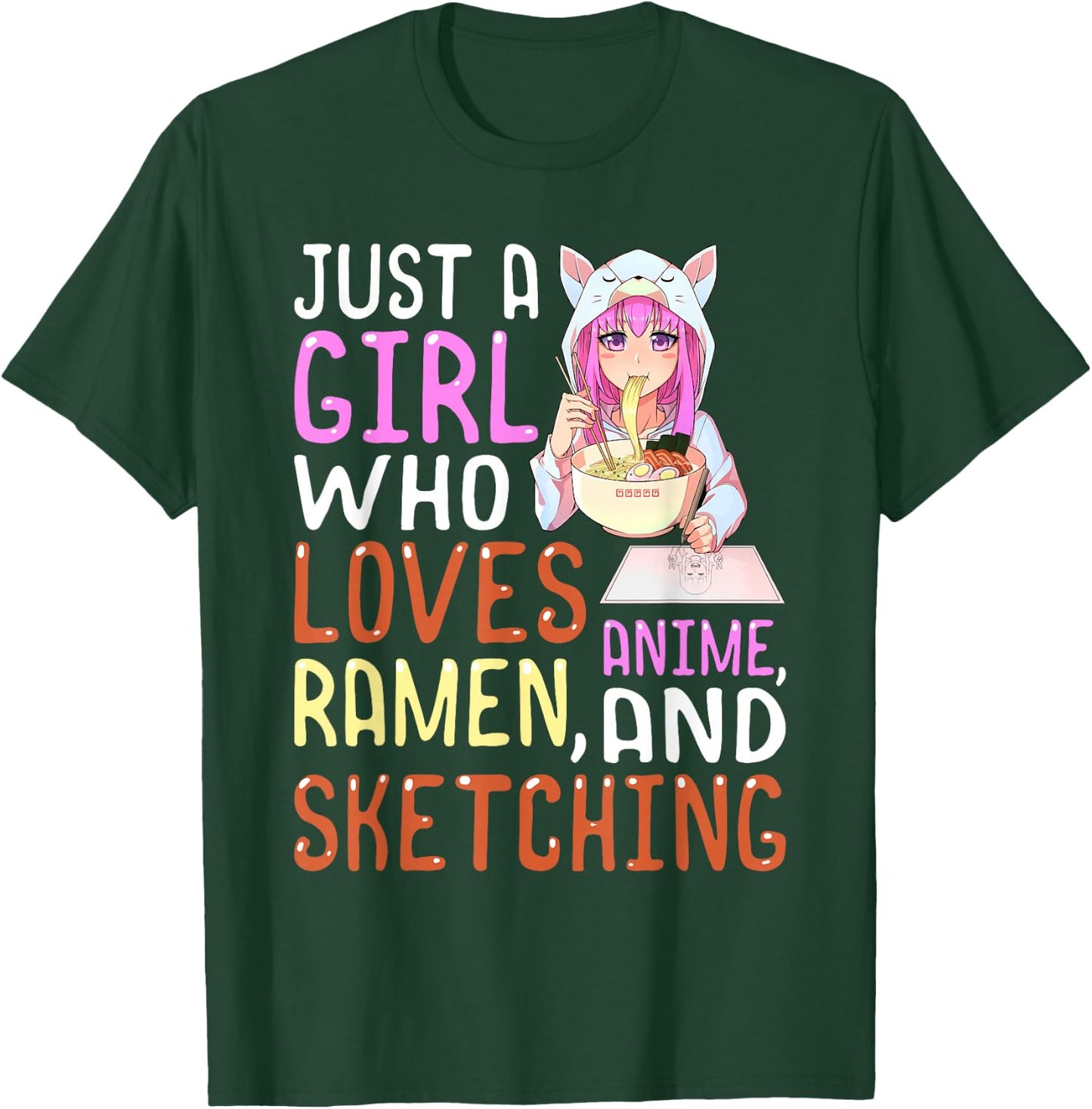 Girl Who Loves Anime Ramen and Sketching Kawaii Teen Girls Small T-Shirt - T-Shirt | Forest