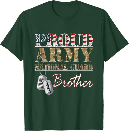 Proud Army National Guard Brother -Adults, Kids Black Cotton 60%, Polyester 40% Short Sleeve T-Shirt - T-Shirt | Forest