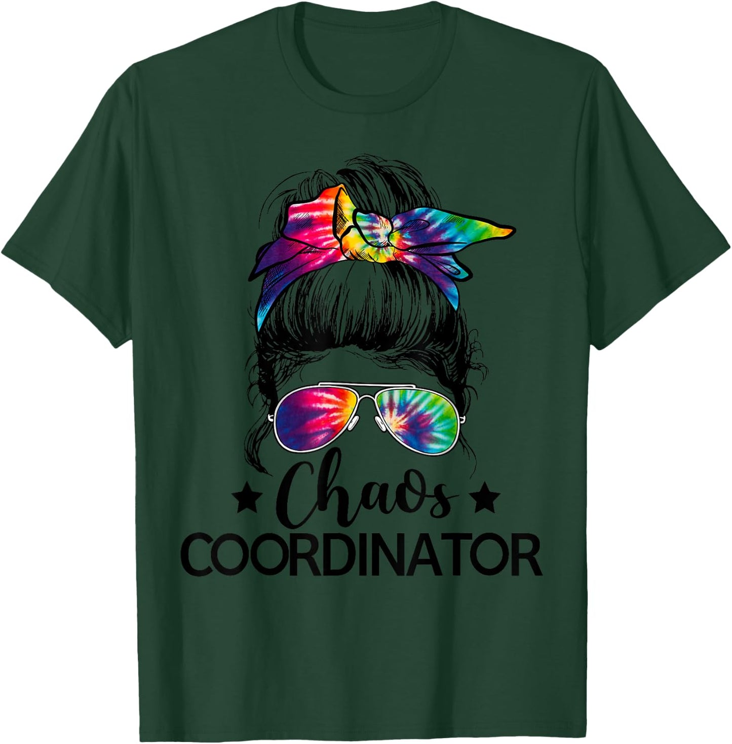 Funny Humor Chaos Coordinator Messy Bun Teachers Boss Women T-Shirt - T-Shirt | Forest