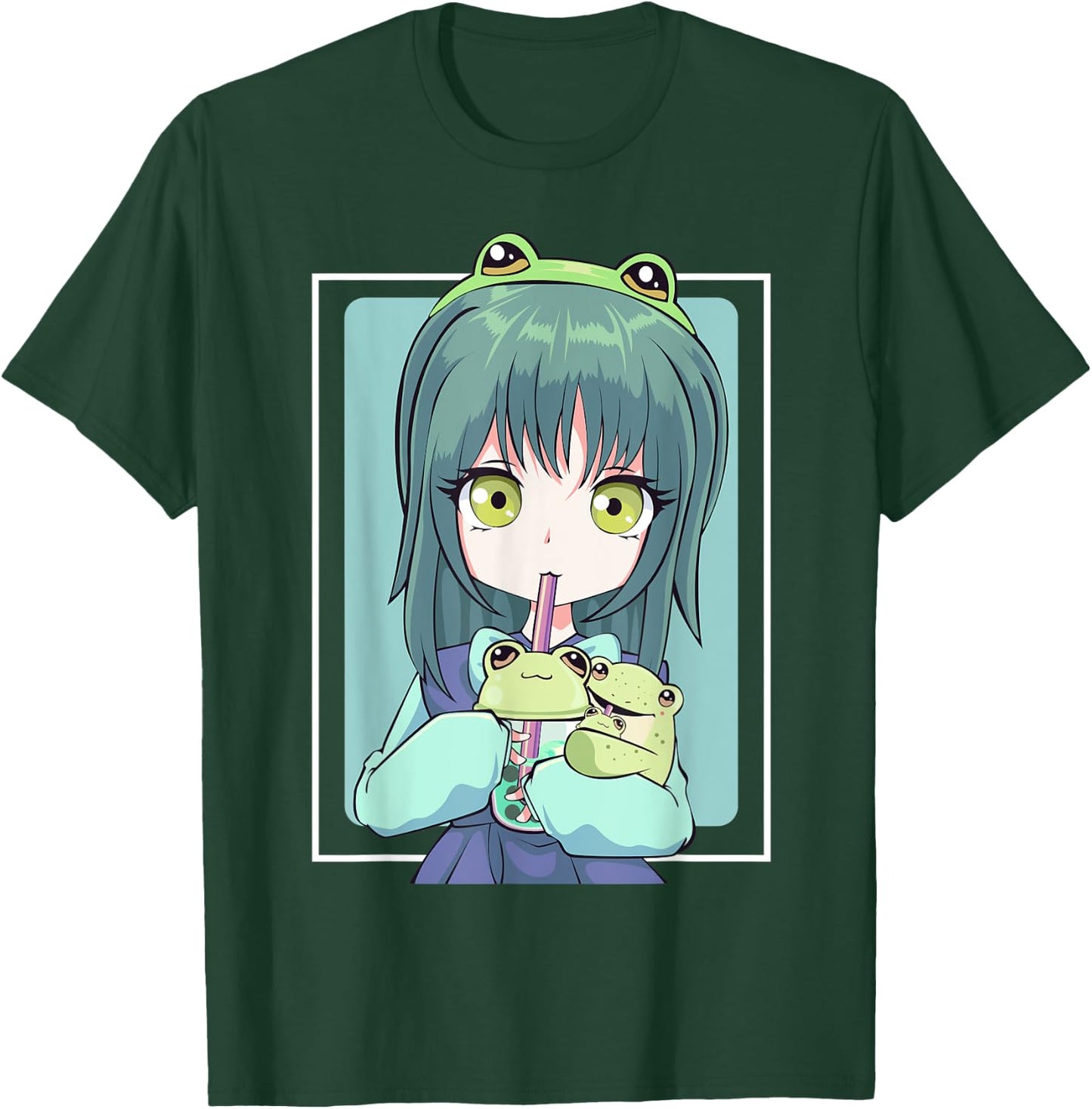 Anime Girl for Frog Lovers and Kawaii Boba Tea Frog Teens T-Shirt - T-Shirt | Forest