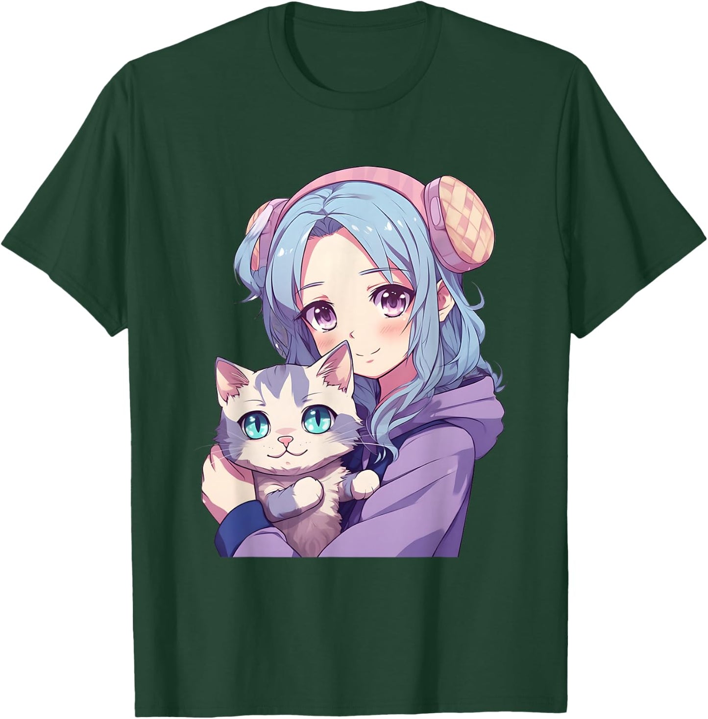 Japanese Kawaii Girl Anime & Cats for Teens Girls T-Shirt - T-Shirt | Forest