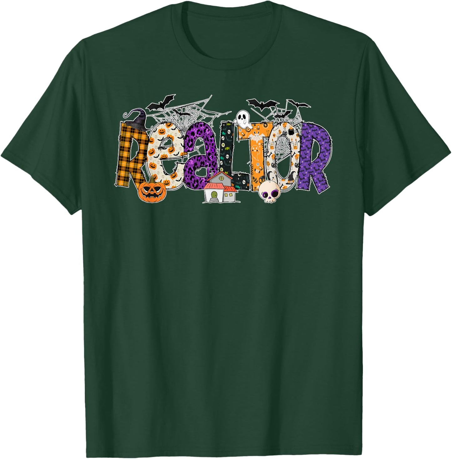 Realtor Witch Hat Pumpkin Ghost Funny Halloween Gifts T-Shirt - T-Shirt | Forest