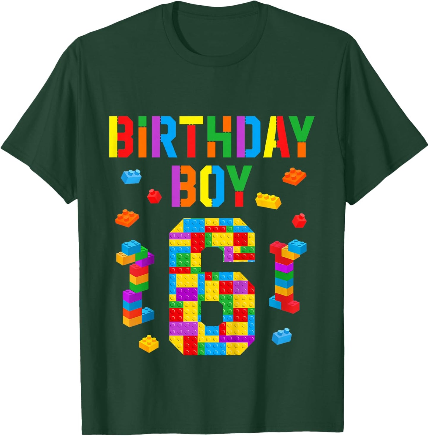 Kids 6 Year Old Building Blocks 6th Birthday Boy Bricks Builder T-Shirt - T-Shirt | Forest