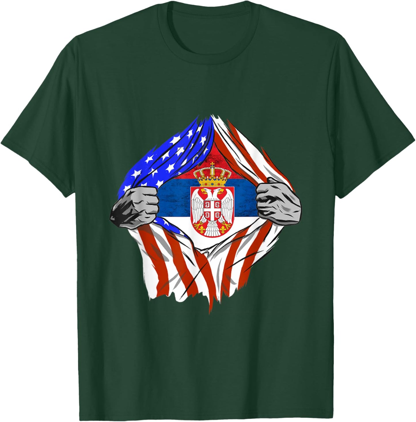 America Serbia Flag Chest Serbian Flag Serbian Roots Serbia T-Shirt - T-Shirt | Forest