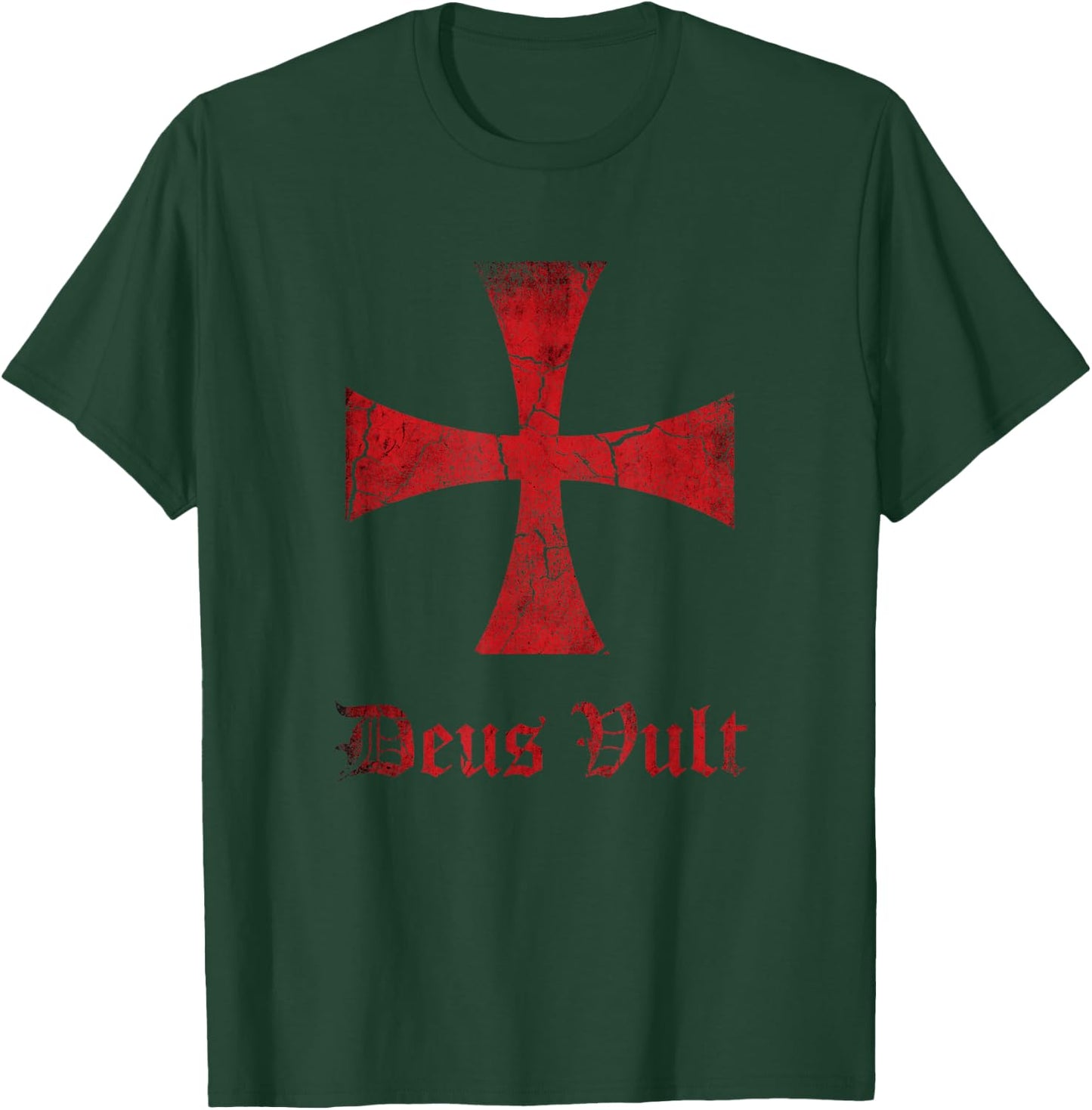 Distressed Deus Vult Knights Templar Cross, Crusader T-Shirt - T-Shirt | Forest