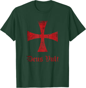 Distressed Deus Vult Knights Templar Cross, Crusader T-Shirt - T-Shirt | Forest