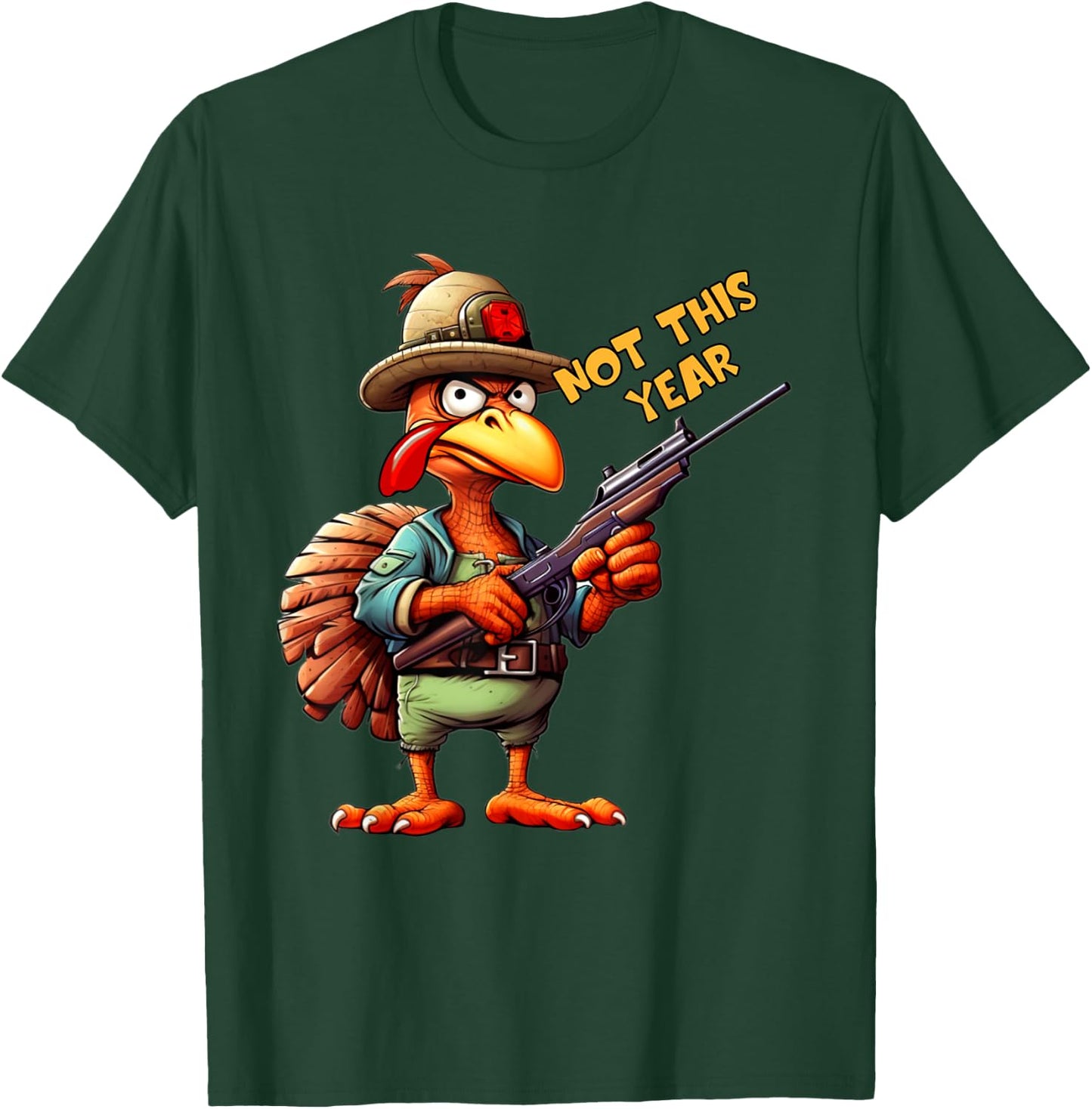 Thanksgiving Turkey With Gun Rifle Angry Holiday Bird Funny T-Shirt - T-Shirt | Forest