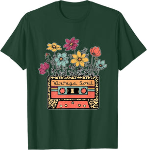 Funny Vintage Soul Leopard Cassette Tape Flowers Wildflower T-Shirt - T-Shirt | Forest