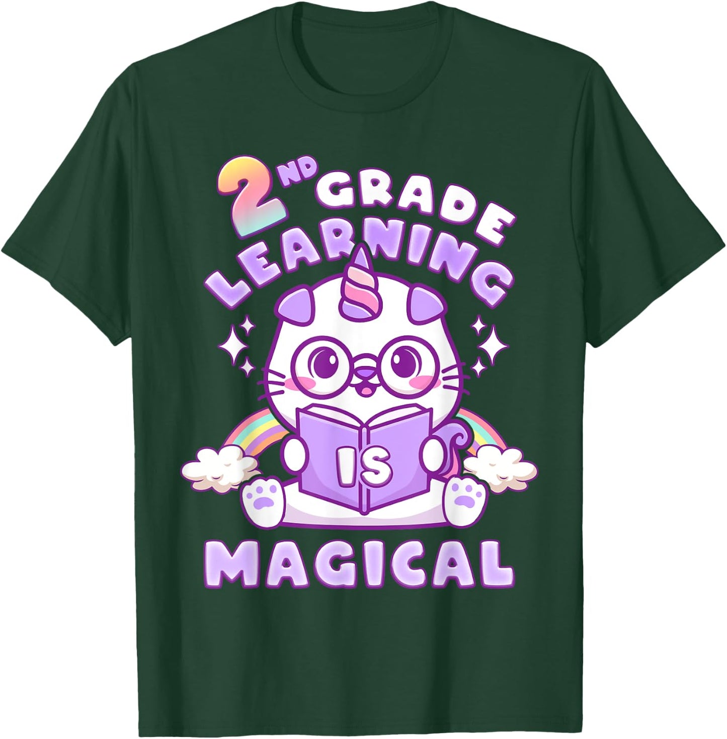 Back To School First Day of 2nd Grade Girl Unicorn Cat T-Shirt - T-Shirt | Forest