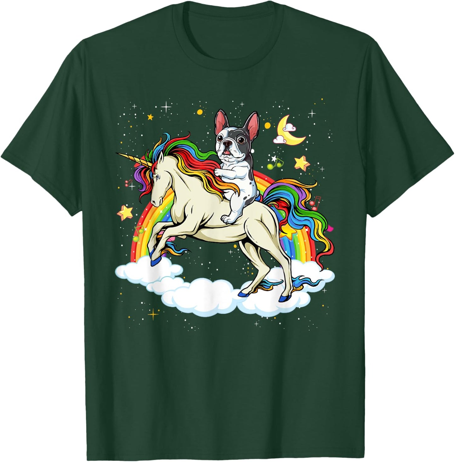 Boston Terrier Riding Unicorn Gifts Boys Girls Kids Rainbow T-Shirt - T-Shirt | Forest