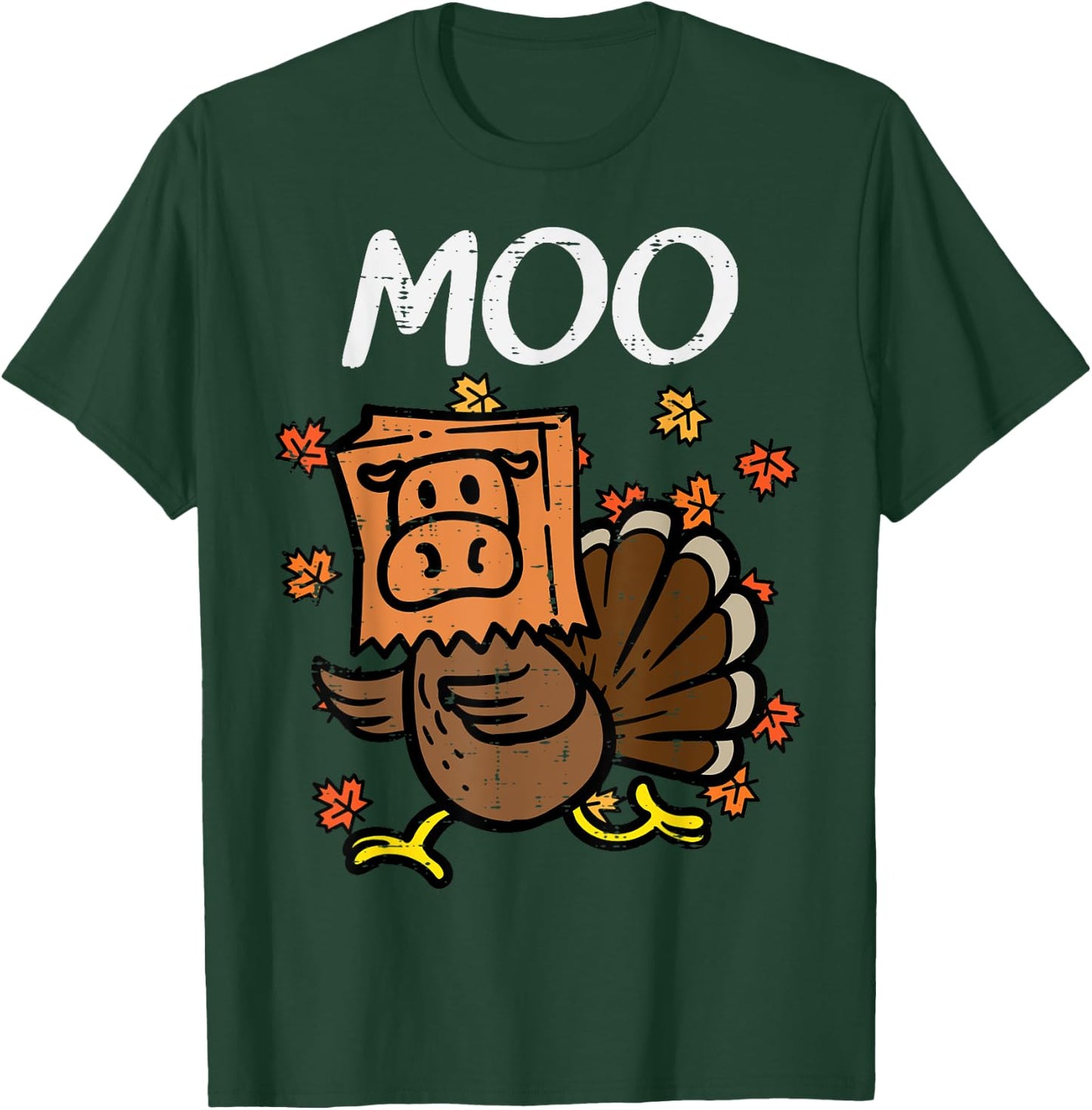 Thanksgiving Turkey Moo Cow Head Funny Fall Men Women Kids T-Shirt - T-Shirt | Forest