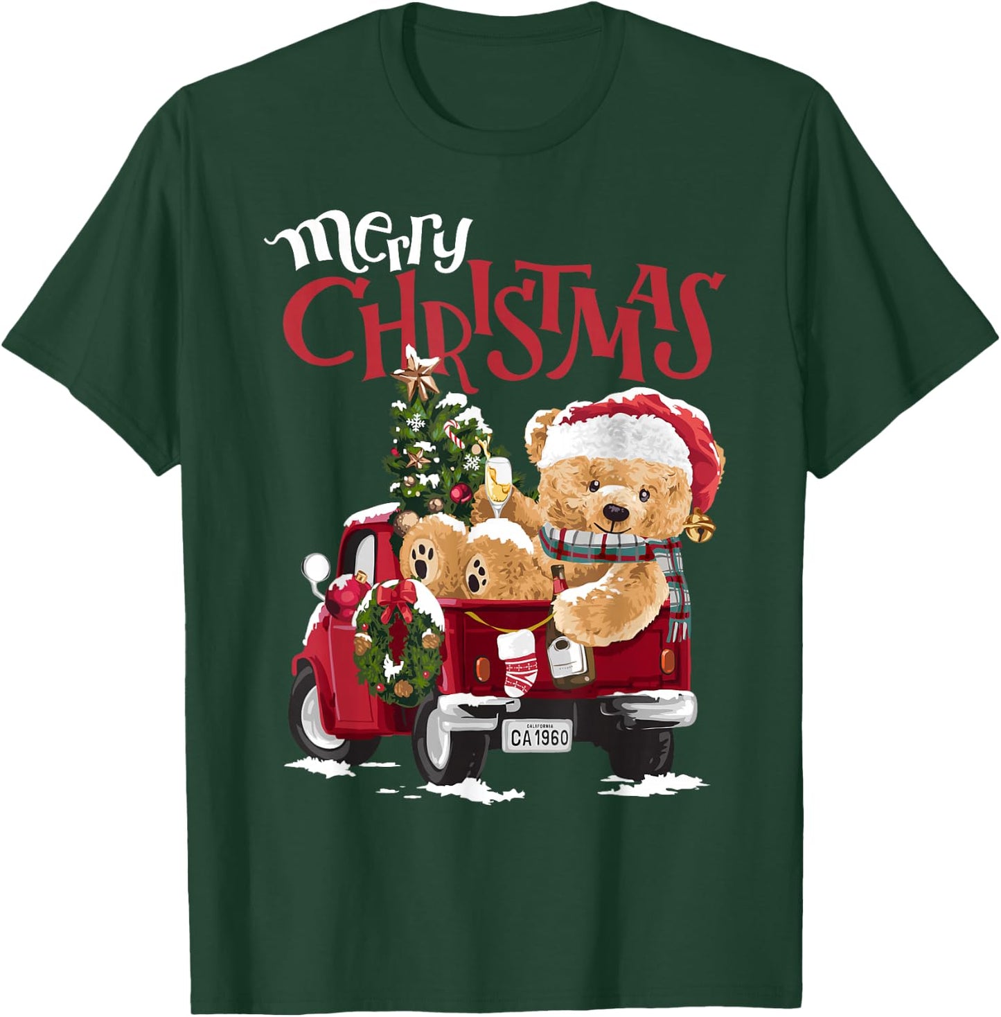 Teddy bear and Christmas tree in red truck T-Shirt - T-Shirt | Forest