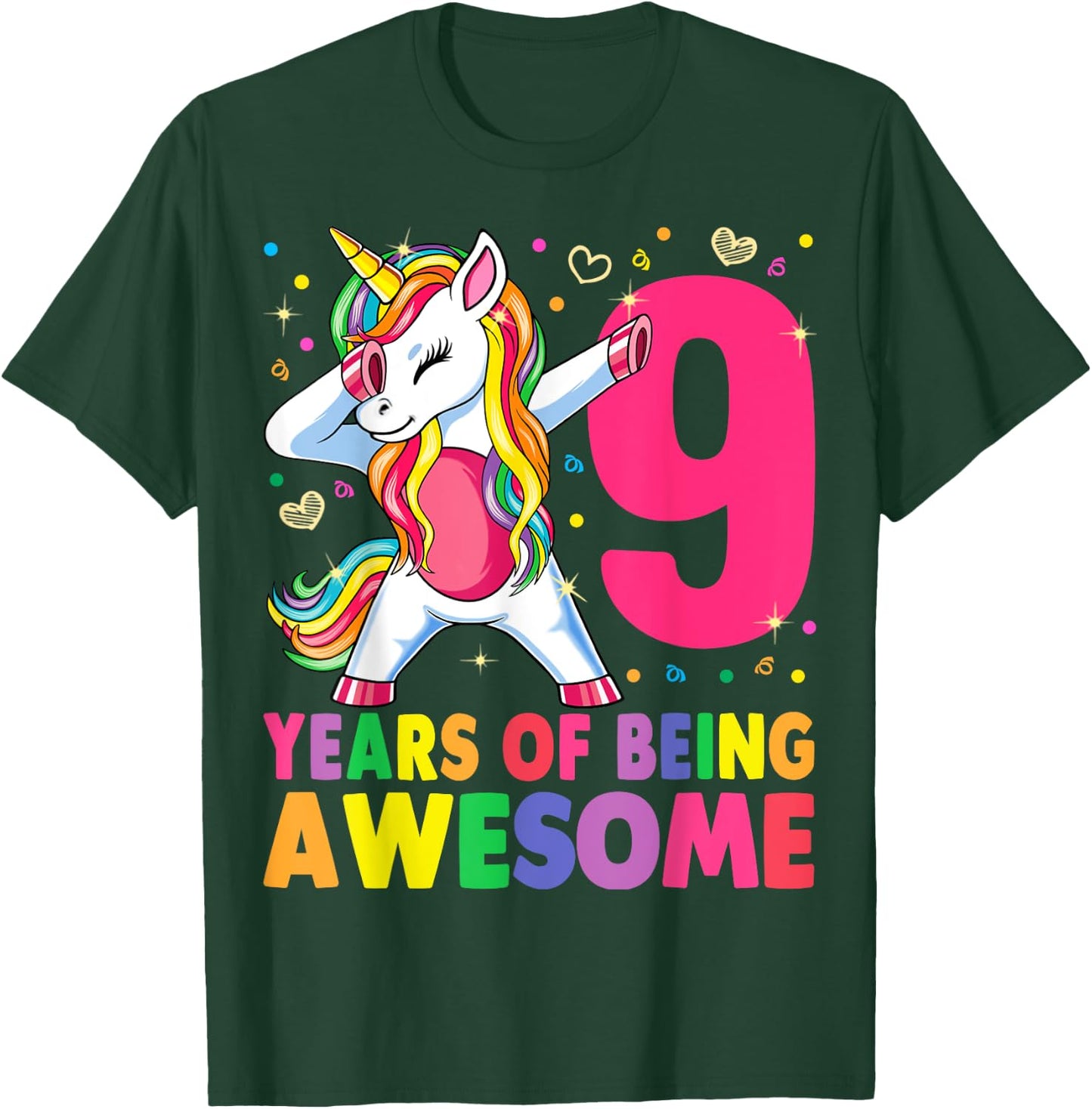 9 Years Old Unicorn Dabbing 9th Birthday Girl Unicorn Party T-Shirt - T-Shirt | Forest