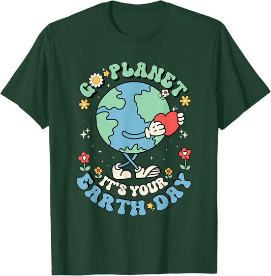 Cute Go Planet Its Your Earth Day 2026 Teacher Kids Groovy T-Shirt - T-Shirt | Forest
