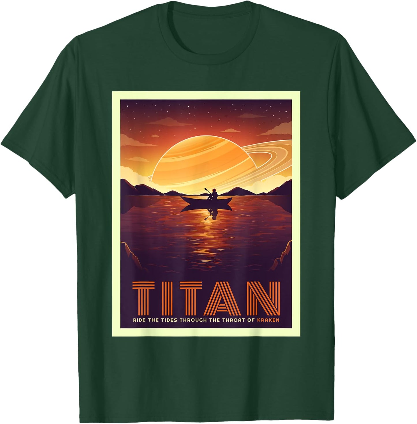 Retro Space Tourism Titan Kayak Saturn Kayaking T-Shirt - T-Shirt | Forest