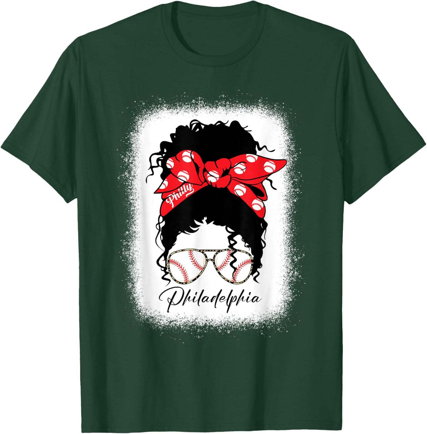 Messy Bun Bleached Baseball Fan Outfit T-Shirt - T-Shirt | Forest