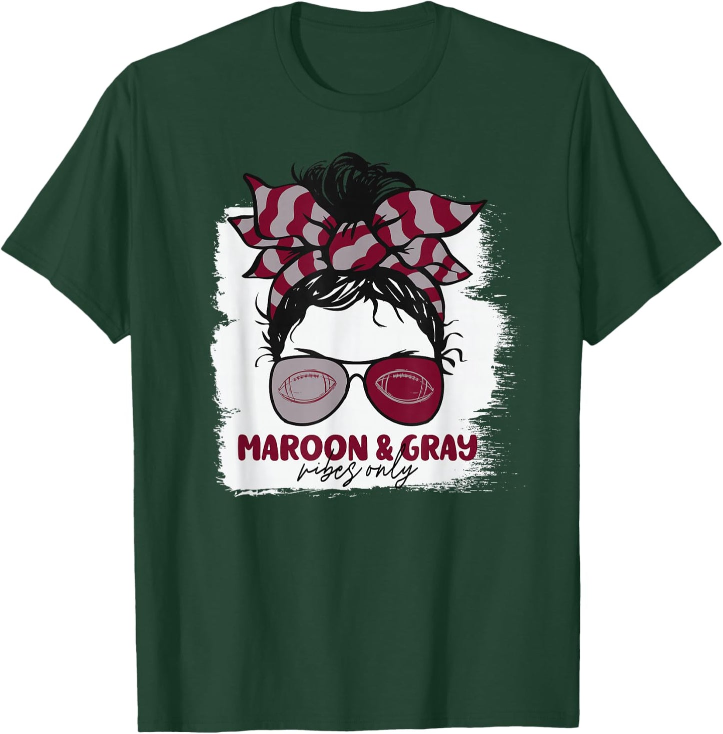 Maroon and Gray Vibes Only Football Mom Gameday Messy Hair T-Shirt - T-Shirt | Forest
