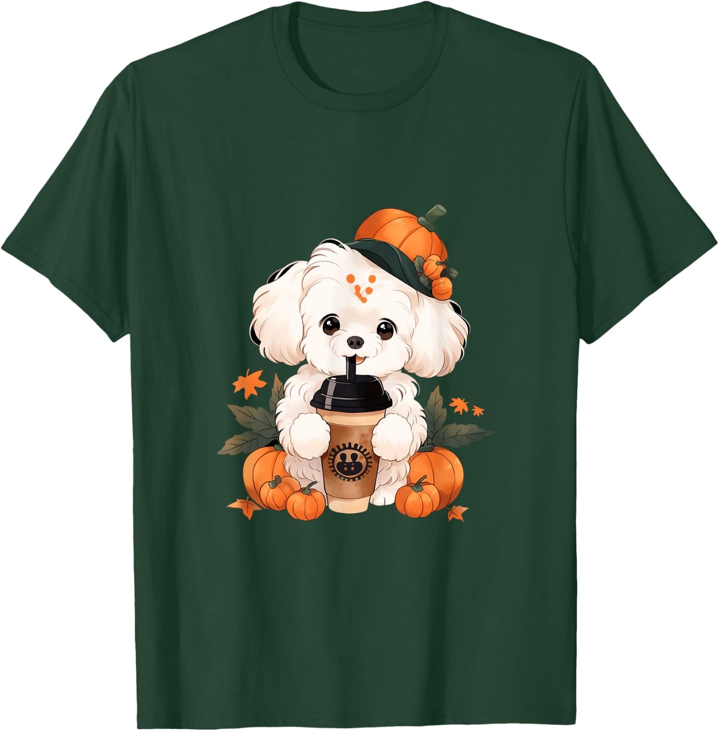 Bichon Frise Pumpkin Spice Latte Autumn Thanksgiving Halloween T-Shirt - T-Shirt | Forest