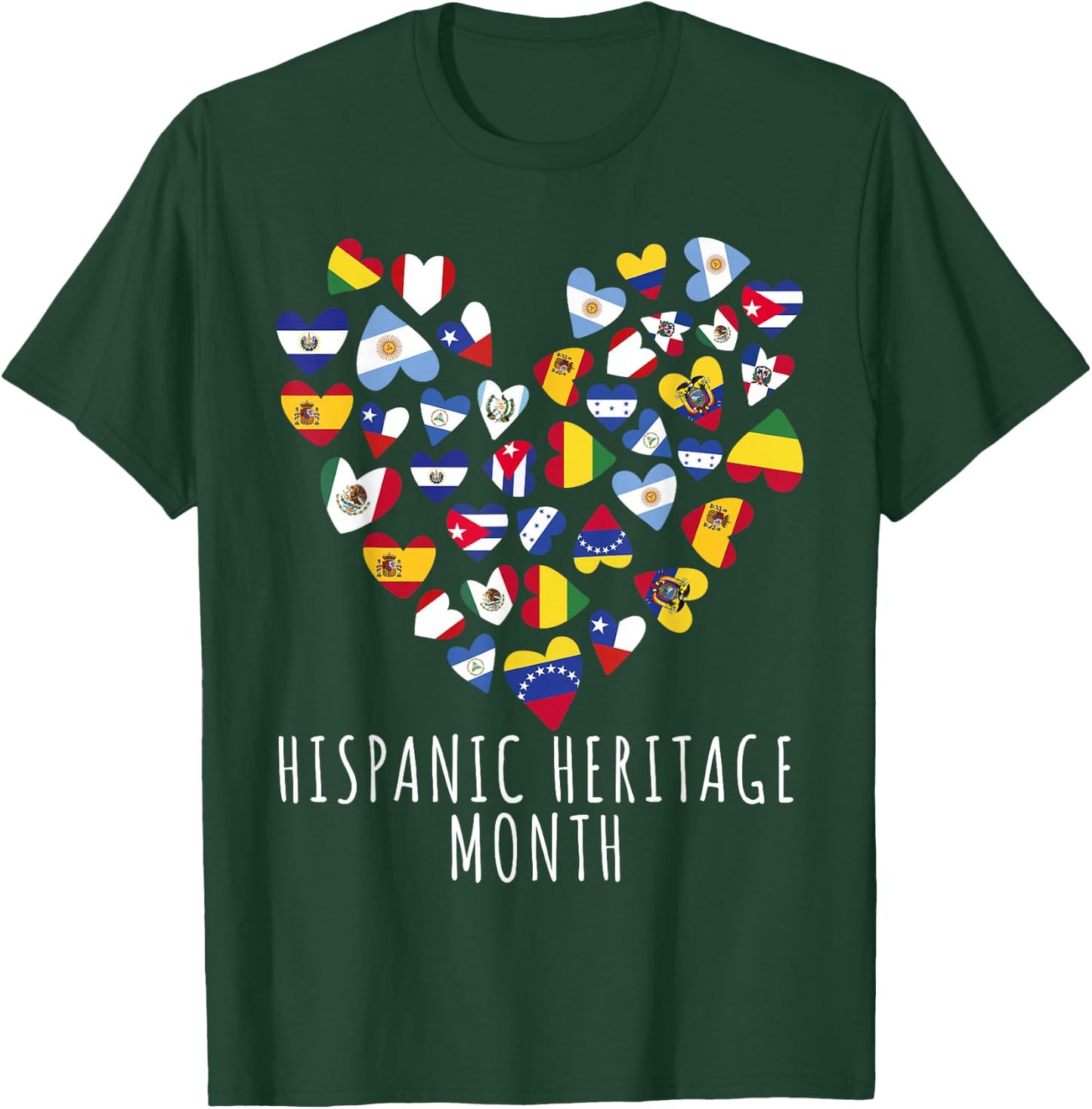 Hispanic Heritage Month all Countries Flags heart men women T-Shirt - T-Shirt | Forest