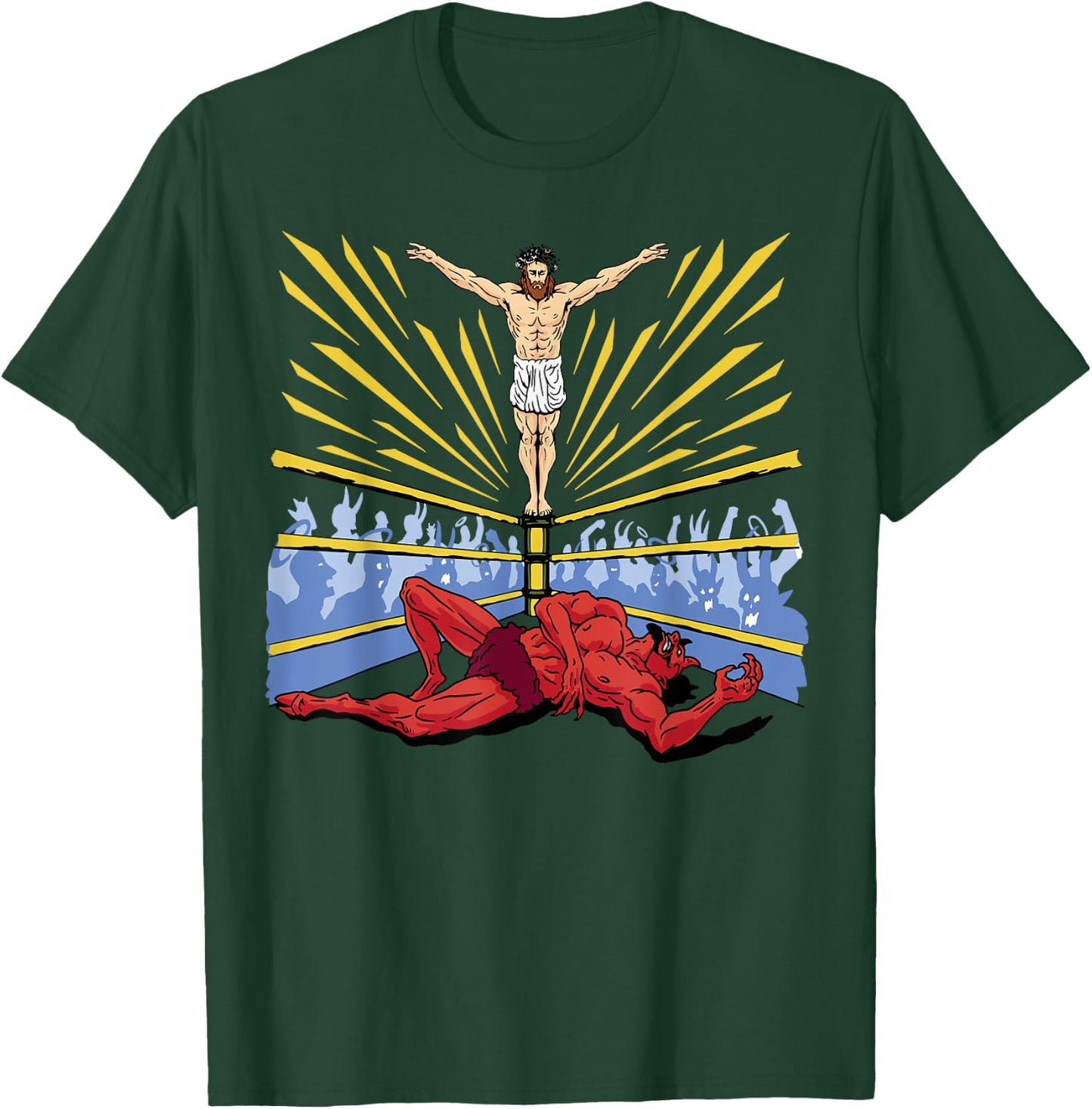 Jesus Wrestling Satan Religious Christian Funny T-Shirt - T-Shirt | Forest