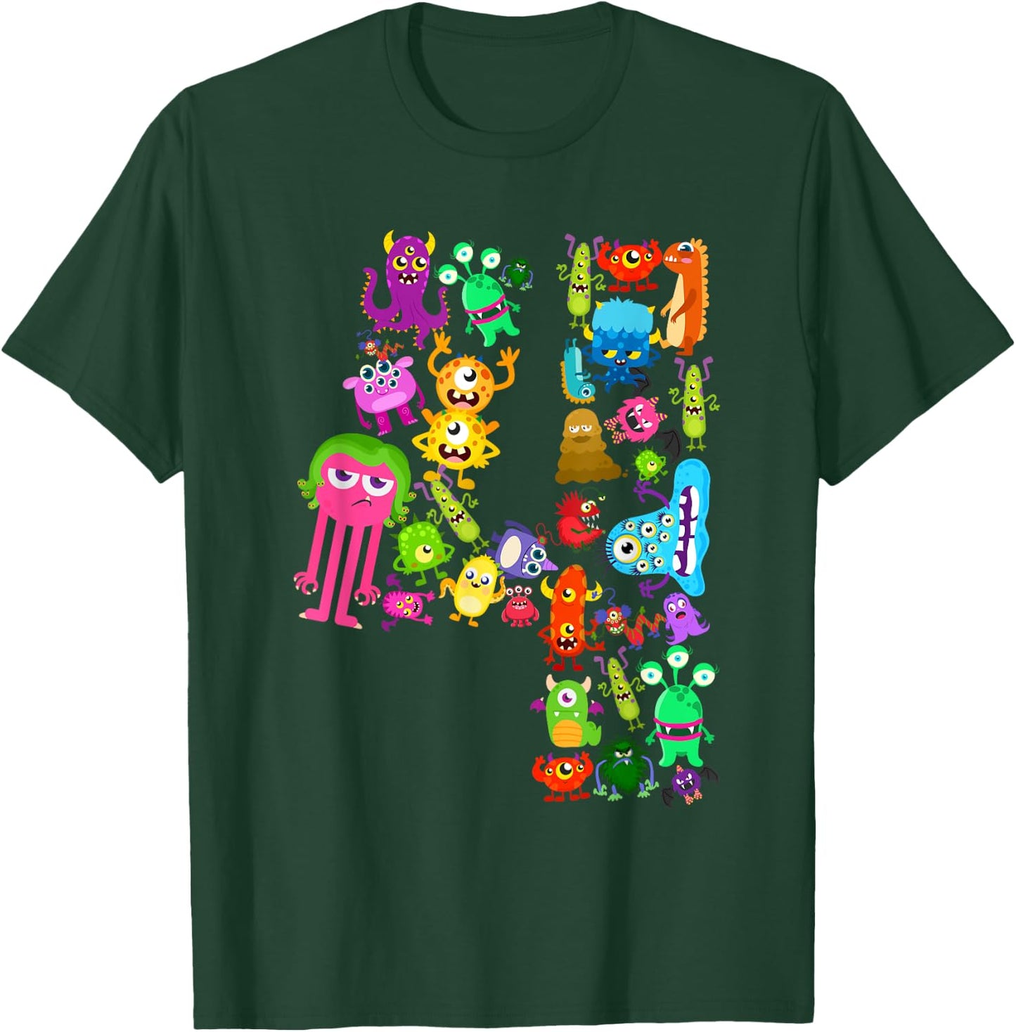 Little Monster 4 Four Years Kids 4th Birthday Party Monsters T-Shirt - T-Shirt | Forest