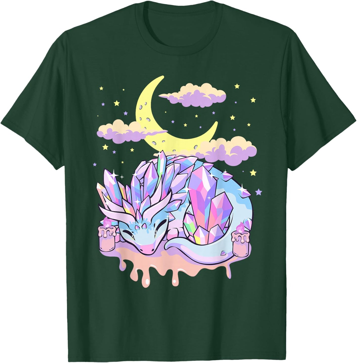 Pastel Goth Kawaii Crystal Dragon Crystals and Crescent Moon T-Shirt - T-Shirt | Forest