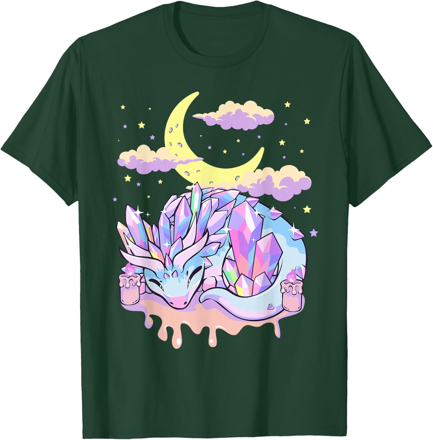 Pastel Goth Kawaii Crystal Dragon Crystals and Crescent Moon T-Shirt - T-Shirt | Forest